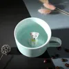 Muggar Creative Ceramic Cup Coffee Mug 3D Milk Animal Inside Cute Cartoon Panda Bunny Kitten Puppy Tee Celadon