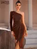 Casual Dresses Adyce for Women Elegant Evening Night Club Dress 2024 Winter One Shoulder Long Sleeve Wrap Midi Celebrity Party Outfits