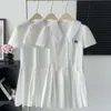 Women Dresses Designer Dress Fashion Letter Embroidery Graphic Waistband Short Sleeve Pleated Dresses Casual White Slim Dress