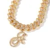 Pedras preciosas uwin 15 mm BauGetter Chain Chain DIY Letras cursivas Miami Link Colar Gold Gold Plated Micro paved Chain Chain