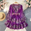 Casual Dresses Dress for Women V Neck Lantern Sleeve Printing Lace-Up BodyCon Flounced Edge A-Line Vintage Vestidos Spring Drop