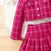 Clothing Sets CitgeeAutumn Kids Toddler Girl Outfit Plaid Print Long Sleeve Jacket And Pleated Skirt Beret Set Fall Clothes