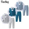 Boys Suits Gentleman Tuxedo Bow Tie Shirt Suit Vest Pants 4 Pcs Chic Toddler Baby Clothes Gentleman Outfit for Baptism Birthday 240123