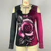 Dames Tanks 2024 Lente En Herfst Mode Vrouwen Top Slim Fit Off Schouder T-shirt Met Lange Mouwen Casual Bloemenprint Losse V-hals Sexy