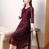 Casual Dresses 2024 Summer Elegant And Flowing V-neck Plaid Tie Dyed Print Fashion Comfortable Oversize Three Quarter Sleep Dress