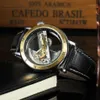 Forsining Fashion Transparent Skeleton Mechanical Men Watch Leather Starp Business Clock Mens Automatic Wristwatch13048