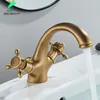 Bathroom Sink Faucets SHBSHAIMY Modern Deck Mounted Antique Brass Basin Faucet Dual Handles Mixer And Cold Water Tap
