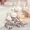 Kawaii longo coelho com saia brinquedos de pelúcia dos desenhos animados animal coelho travesseiro recheado apaziguar bonecas para o bebê crianças presentes de aniversário 240119