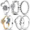 Cluster Rings 2024 925 Silver Ring Celestial Sparkling Moon &Sun Original Pandor S925 Finger DIY Women Fine Jewelry