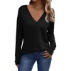 Automne hiver solide col en V ample à manches longues t-shirt bouton femmes blanc décontracté Y2k hauts 2023 Blusa Feminina Camiseta Mujer 240118