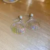 Boucles d'oreilles pendantes en argent, aiguille, coquille, couleur magique, perle féerique pour femmes, tempérament, petite boucle d'oreille fraîche, bijoux coréens à la mode