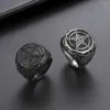 Bagues de cluster Valily Mens Bague en acier inoxydable Baphomet Chèvre Pentagramme Satanique Léviathan Croix Gothique Sorcière Bijoux Pour Homme