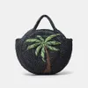 Shoulder Bags Round Straw Bag Luxury Designer andbag For Women 2023 New Mori Style andmade Embroidery Coconut Tree Summer Casual BeacH24131