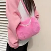 Kvällspåsar koreanska falska päls damer handväska flickor rosa axelväska lyxfest plysch telefonväska.