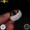 Klusterringar lyxiga VVS1 3 rad 11mm bredd Moissanite Ring i S925 Silver Hip Hop smycken Pave Setting With Certificate Fine Jewlery Gift
