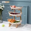 Plates Candy Dish 2/3 Tiers Plastic Fruit Plate With Wood Holder Snack Creative Modern Dried Basket Living Room Home