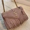 Chic S-Letter Crossbody Designer Bag Gold Chain Leather Handväska Damer Fringe Suede Bag Winter Brown Messenger Bag Fashion Tassels Shoulder Bags Wallet