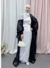 Etniska kläder ramadan eid kaftans kvinnor abaya mantel kimono muslimsk klänning femme musulmane satin dubai kalkon islam arabiska kaftan bön