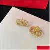 Stud Earrings Designer For Women Luxury Gold Heart Shape Pearl Crystal Double V Letter 925S Sier Jewelry Classic 77 Drop Delivery Otifl