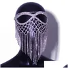 Máscaras de fiesta Moda Exagerada Sexy Rhinestone Señoras Máscara de ojo de gato Personalidad Brillante Malla Borla Halloween Accesorios de fiesta Y220805 Dhu6X