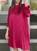 Vestidos casuais 2024 zanzea mulheres plissadas moda primavera verão ol festa vestidos oversized sólido puff manga joelho comprimento robe 1