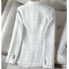 Garnitury damskie Tweed White Plaid Long-Sleeved Top Jacket 2024 Autumn and Winter Korean Style Modna elegancka, luźna swobodna garnitur