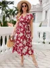 Vestidos Casuais Básicos GIBSIE Plus Size Floral Impressão Borboleta Manga Cintura Cinto Vestido para Mulheres Bohemian Verão Vneck Cintura Alta Aline Holiday Long Dre J240130