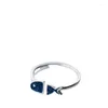 Bagues de cluster 925 Sterling Silver pour femmes Fish Open Ring Bijoux hypoallergéniques Cadeaux Filles