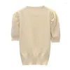 Swetry damskie M-4xl Summer Ice Silk Knitte T-shirt 2024 Krótkie rękawe O luz luźne stałe, duże, duże kobiety