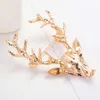 Brooches KISSWIFE 1 Pcs Unisex Animal Christmas Xmas Cute Gold Color Deer Antlers Head Pin Styling Jewelry