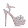 Sandals Crystal Queen Diamond Women Super High Heels Wedding Pumps 14cm Peep Shoes Platform 4CM Wristband Colorful Stiletto