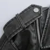 ZVRI Giacca da moto corta da donna in similpelle effetto vecchio, cappotto in pelle grigia lavata da donna 240119