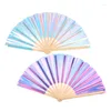 Decorative Figurines Laser PVC Tai Chi Fan 33cm Bamboo Folding Craft Gift Stage Performance Dance Party Pography Prop Home Decor