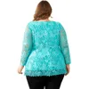 Yitonglian Elegant Women Floral Lace Blue Vintage Tunic Shirt V Neck Delicate Crochet Tops US Storlek 8-30 H009G 240129