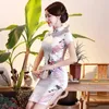 Etnik kıyafet artı 3xl 4xl 5xl 6xl saten kadın qipao vintage Çince elbise vestidos mandalin yaka klasik çiçek cheongsam