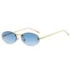 Sunglasses Rimless Oval Women 2024 Cat Eye Designer Letter Punk Sun Glasses Men Shades Driving Eyewear Female UV400