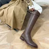 Boots Shoes for Woman Winter Knee High Shaft Footwear Leather Womens Boots Pointed Toe Long Brown Comfortable and Elegant Hot Quality