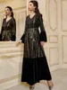 ملابس عرقية تركيا الشتاء المسلمين في المخملية دبي أبايا نساء البرونز التطريز المغربي Kaftan Vestidos Maxi Long