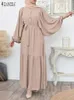 Ethnische Kleidung ZANZEA Elegantes langes Puffärmel-Muslim-Hemdkleid Damen Lässiges Jilbab-Sommerkleid mit Gürtel Übergroßer Hijab-Kaftan Islamisch