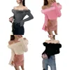 Women's Sweaters Casual Long Sleeve Boat Neck Knit Shirt Off Shoulder Pullover Sexy Going Out Tops Tight Shirts