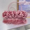 Evening Bags Luxury Design Flower Handwoven Women Bag Fashion Silk Tote Plush Pearl Bucket Clutch