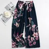 Mulheres sleepwear longo macio livre solto sleep drawstring bottoms tamanho calças pijama respirável impressão dormindo mulheres homewear fino casual