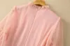 Spring Pink Blumenstickerei Tüllkleid 1/2 halbe Ärmel runder Hals getäfelter Midi Casual Kleider S4J290118 Plus Size xxl