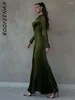 Casual Dresses BOOFEENAA Patchwork Velvet Mesh See Through Party Women Evening Gown Elegant Sexy Long Sleeve Bodycon Maxi Dress C92DB34