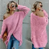 Suéter feminino pulôver casual manga comprida malha fofo suéter solto jumper tops malhas outono um ombro oversized