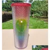 Tasses 2022 Double Carbie Rose Durian Laser St Cup Tumblers Sirène En Plastique Eau Froide Tasses À Café Tasse Cadeau H1005261O Drop Livraison Ho Dh2DF