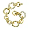 Charm Bracelets Punk Big Link Chain Bracelet With Crystal Gold Color CZ Round Femme For Women Fashion Jewelry346e