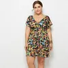 Robes grande taille femmes vêtements décontracté mode col en V manches courtes dos nu taille haute à lacets froncé bohème Mini robe