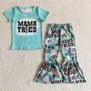 Conjuntos de roupas Mama tentou roupas de bebê menina manga curta Western Bull Skull Shirt Bell Bottom Pants Outfits Criança Crianças Conjunto de Dia das Mães