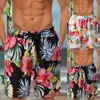 Men's Shorts Boho Vintage Floral Print Board For Men Bandage Double Pocket Breeches Knee Trunks Summer Beach Vacation Swimsuit